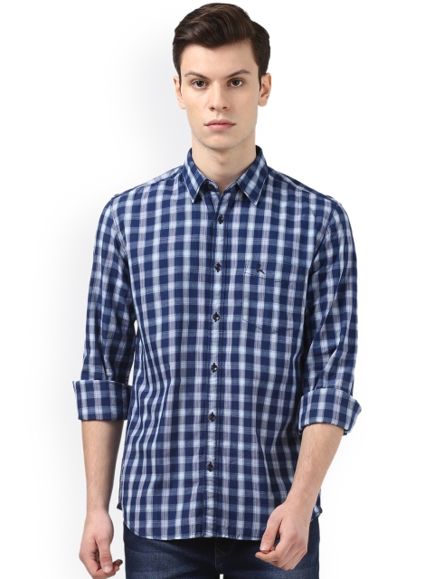 

Parx Men Blue & White Slim Fit Checked Casual Shirt