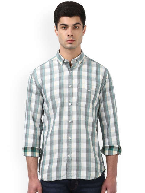 

Park Avenue Men Green & White Slim Fit Checked Casual Shirt