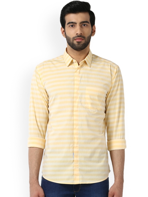 

Park Avenue Men Yellow Slim Fit Striped Casual Shirt