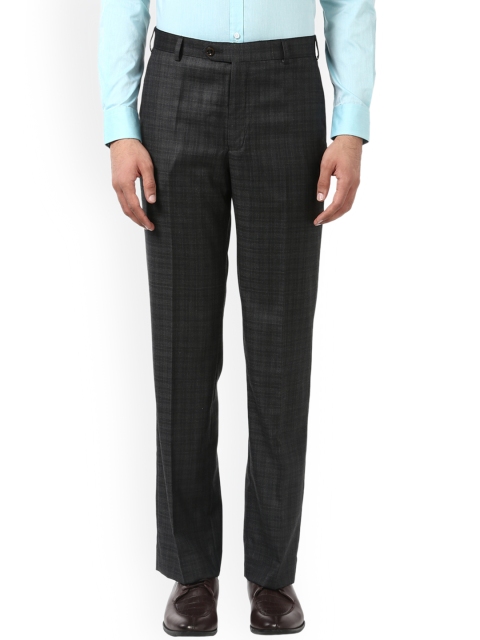 

Park Avenue Men Charcoal Regular Fit Checked Formal Trousers