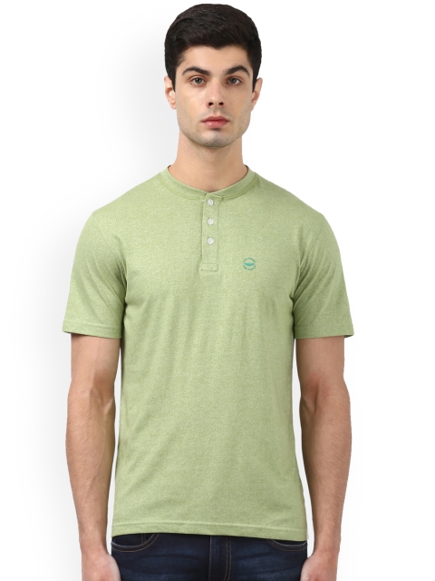 

Park Avenue Men Green Solid Henley Neck T-shirt