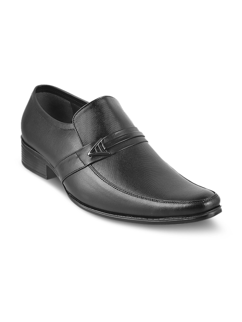 

Metro Men Black Leather Semiformal Slip-On Shoes
