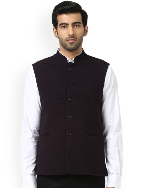 

Raymond Men Black & Maroon Self-Design Nehru Jacket