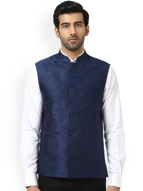 

Raymond Men Blue Printed Nehru Jacket