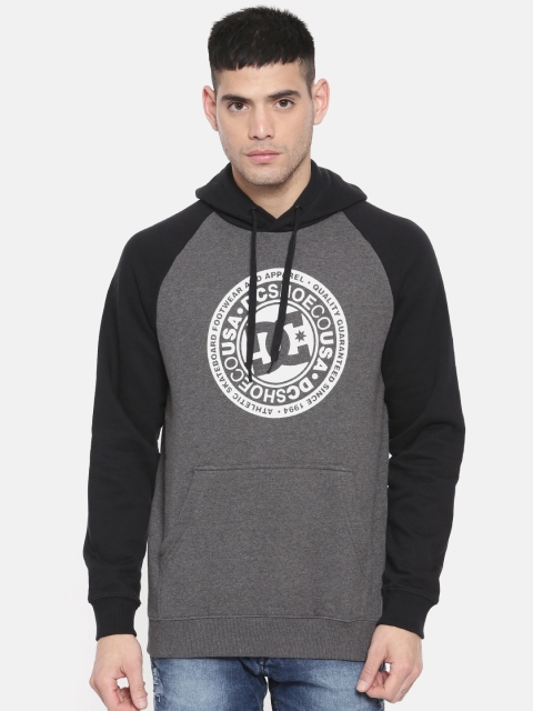 

DC Men Charcoal Grey & Black Printed Hooded Sweatshirt