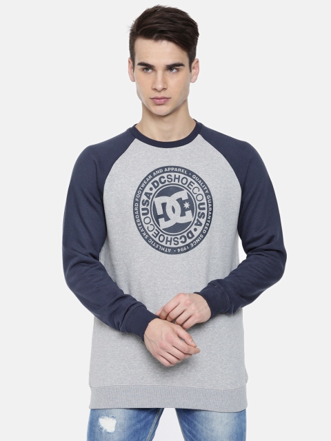 

DC Men Grey Melange & Navy Blue Printed Sweatshirt