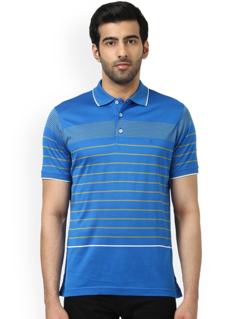 

Raymond Men Blue Striped Polo Collar T-shirt
