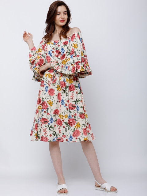 

Tokyo Talkies Women Cream-Coloured Printed Fit and Flare Dress