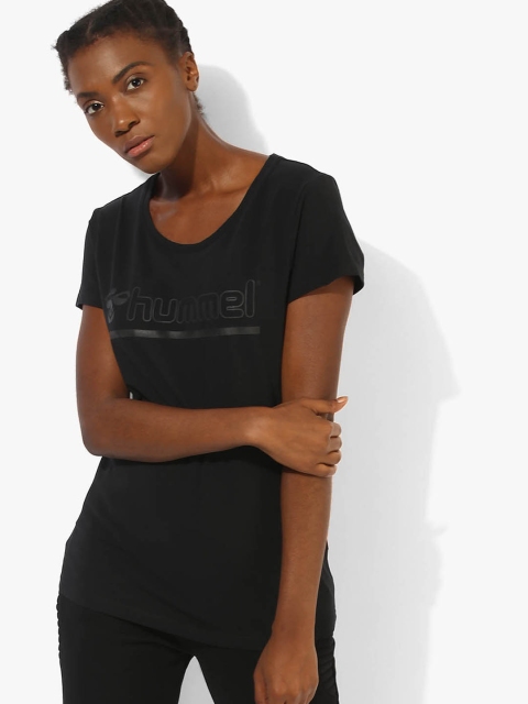 

hummel Women Training Black Printed Round Neck T-Shirt