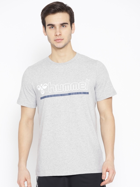 

hummel Men Grey Melange Printed Round Neck Brick T-shirt