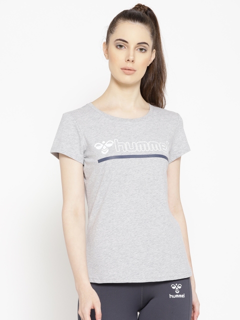 

hummel Women Grey Melange Printed Detail Perla Round Neck T-shirt
