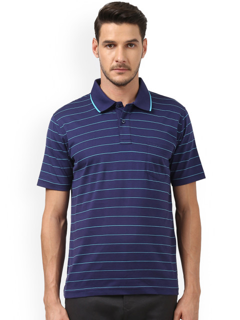 

ColorPlus Men Navy Blue Striped Polo Collar T-shirt