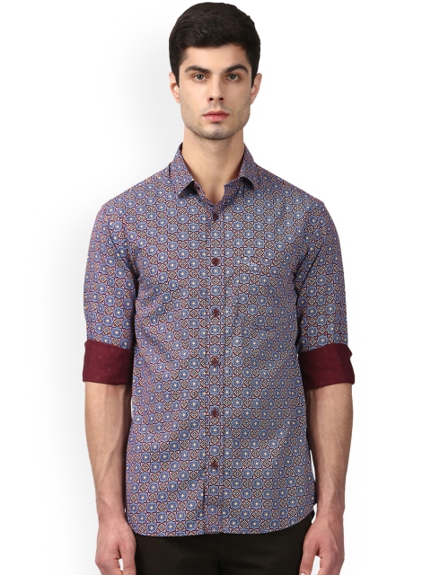 

ColorPlus Men Blue & Maroon Tailored Fit Printed Casual Shirt