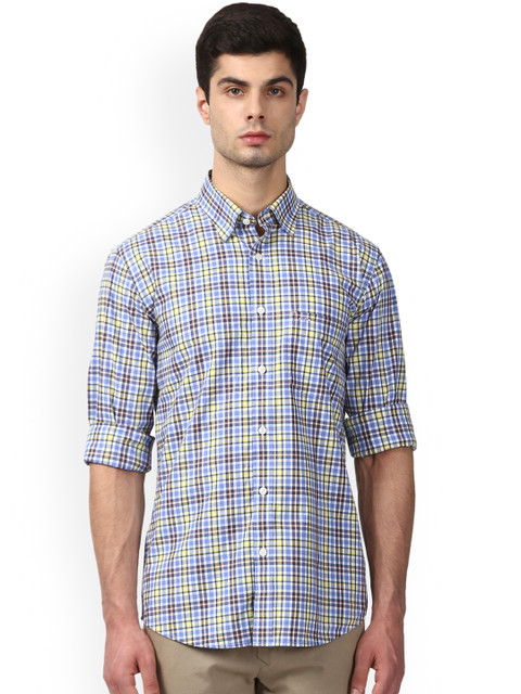 

ColorPlus Men Blue & Yellow Tailored Fit Checked Casual Shirt