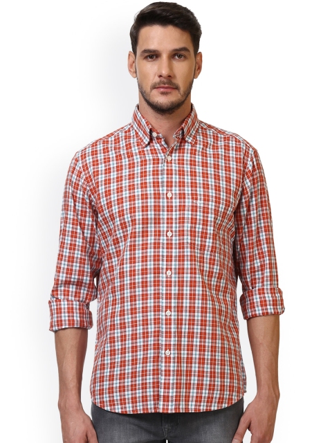 

ColorPlus Men Orange & White Tailored Fit Checked Casual Shirt