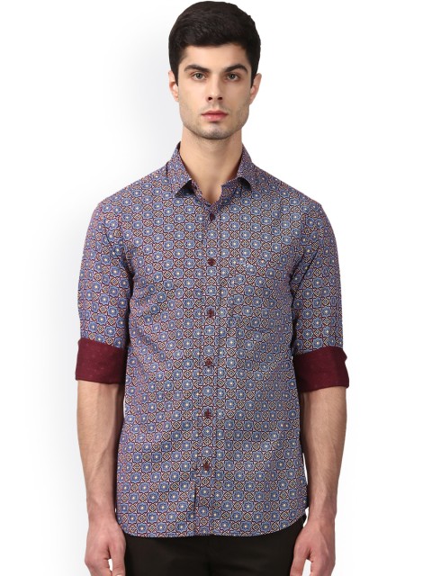 

ColorPlus Men Blue & Maroon Tailored Fit Printed Casual Shirt