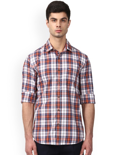 

ColorPlus Men Orange & White Tailored Fit Checked Casual Shirt