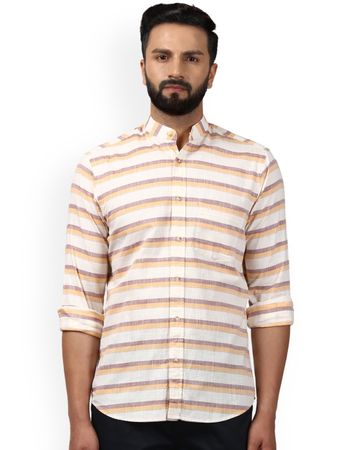 

ColorPlus Men Beige & White Tailored Fit Striped Casual Shirt