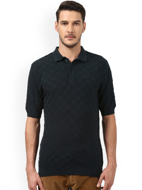 

ColorPlus Men Green Self-Design Polo Collar T-shirt