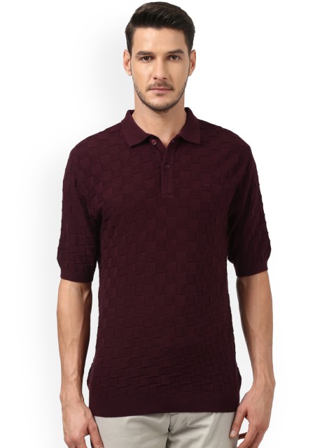 

ColorPlus Men Maroon Self-Design Polo Collar T-shirt
