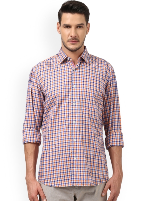 

ColorPlus Men Orange & Blue Tailored Fit Checked Casual Shirt