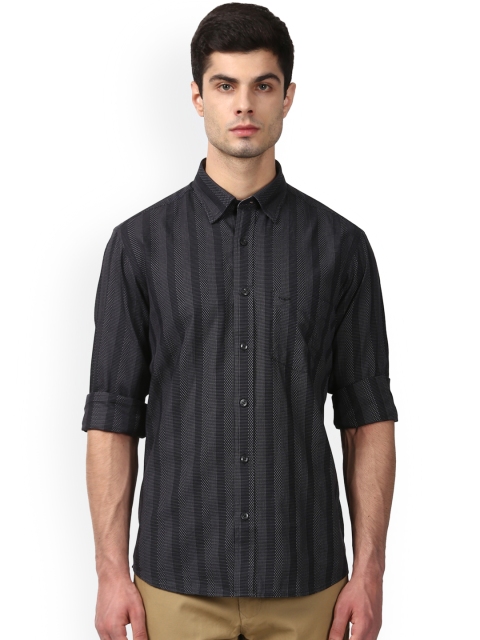 

ColorPlus Men Black Tailored Fit Striped Casual Shirt