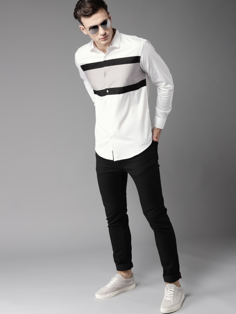 

DENNISON Men White & Grey Regular Fit Colourblocked Casual Shirt