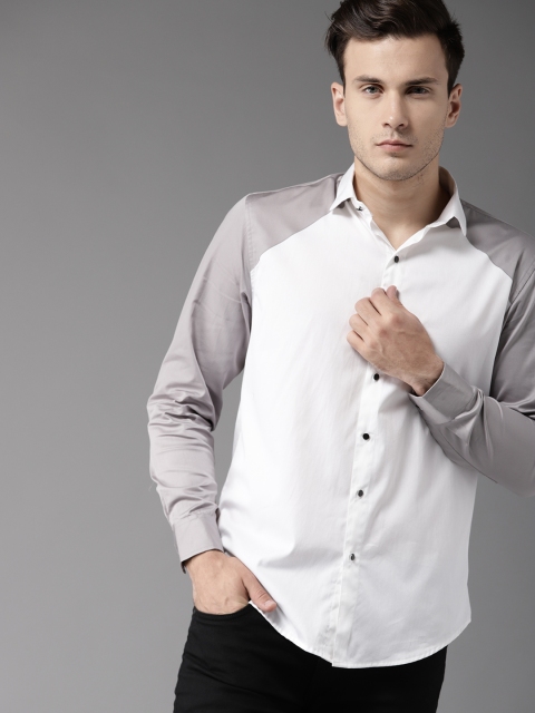

DENNISON Men White & Grey Regular Fit Colourblocked Casual Shirt