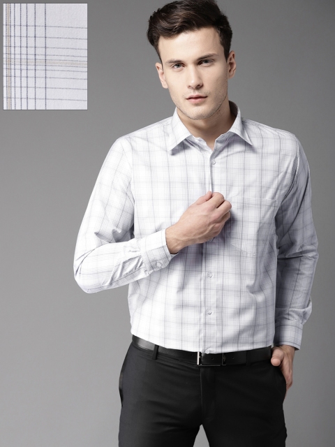 

DENNISON Men White & Navy Blue Regular Fit Checked Formal Shirt