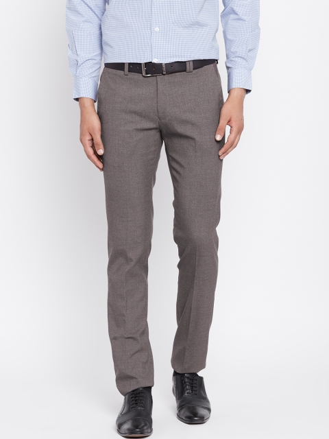 

John Players Men Grey Slim Fit Solid Formal Trousers