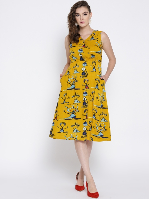 

Ayaany Women Mustard Yellow Printed Empire Dress