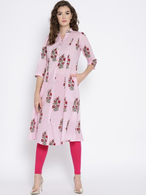 

Ayaany Women Pink & Green Printed A-Line Kurta