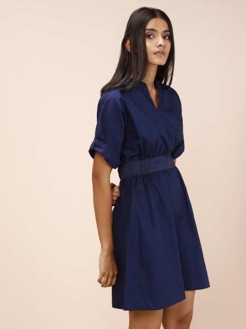 

all about you Women Navy Blue Solid Fit and Flare Dress