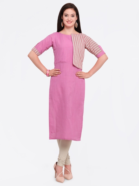 

Kvsfab Women Lavender & Cream-Coloured Striped Straight Kurta