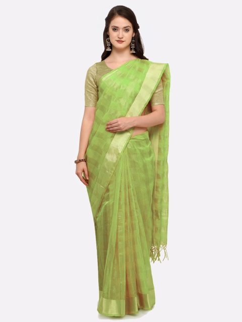 

Rajnandini Green & Gold-Toned Pure Cotton Checked Kota Saree