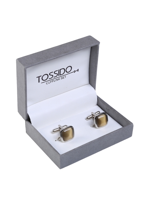 

Tossido Brown Silver Embellished Square Cufflinks