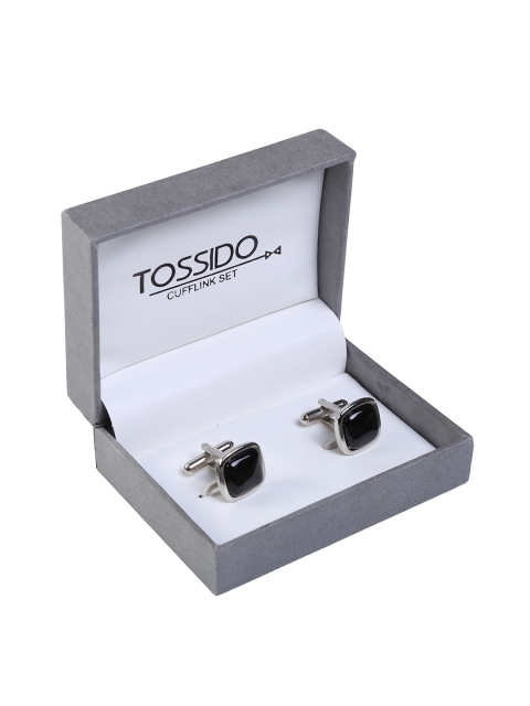 

Tossido Black Silver Embellished Square Cufflinks