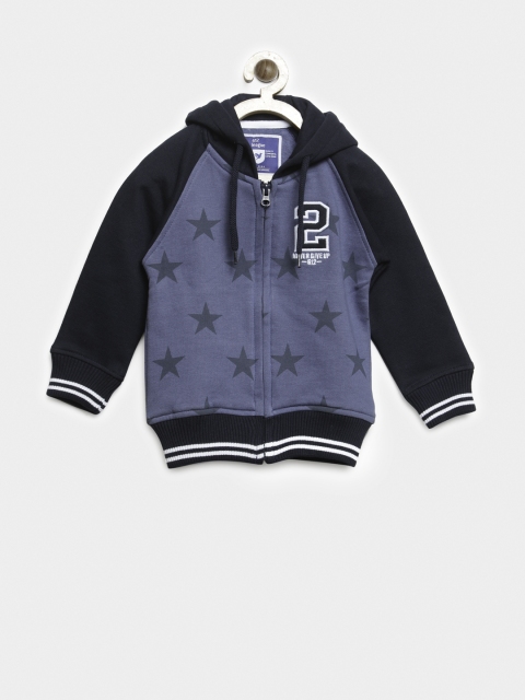 

612 league Boys Blue Printed Hooded Sweatshirt