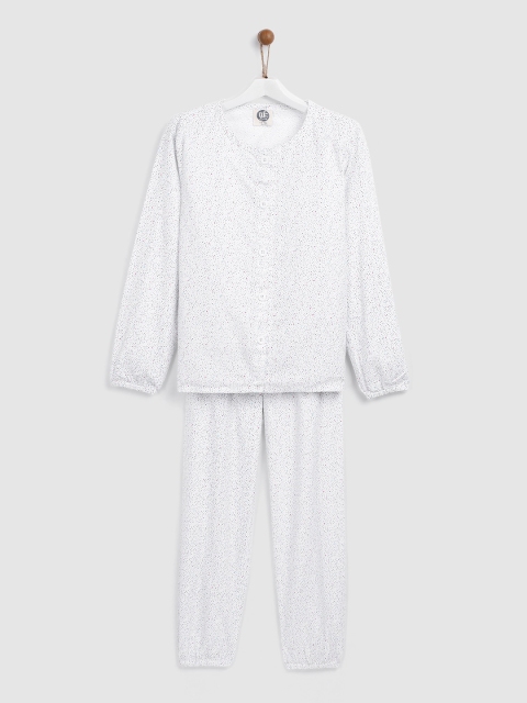 

YK Boys White Printed Nightsuit 118YKWSLDN-9