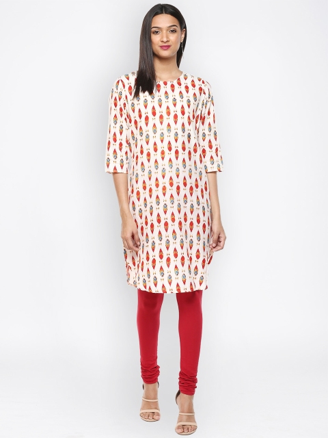 

Avaana Women White & Red Printed Straight Kurta