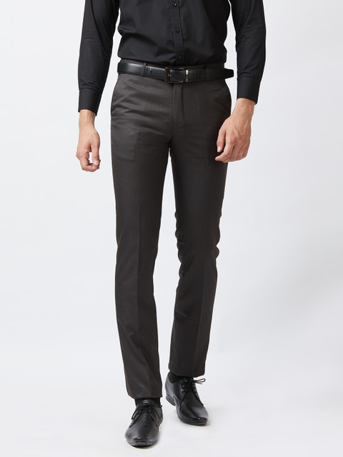 

Solemio Men Brown Slim Fit Self Design Formal Trousers