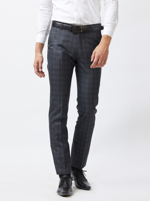 

Solemio Men Charcoal Grey Slim Fit Checked Formal Trousers