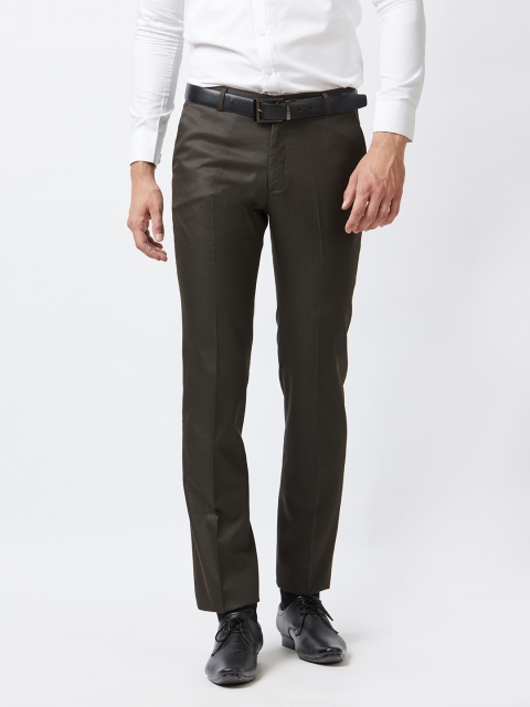 

Solemio Men Brown Slim Fit Self Design Formal Trousers