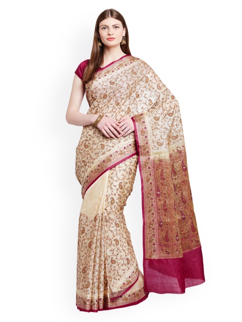 

Chhabra 555 Off-White Embroidered Tussar Silk Saree, Cream