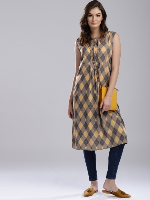 

Hubberholme Women Beige & Brown Printed A-Line Kurta