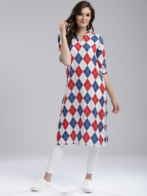 

Hubberholme Women White & Red Checked Straight Kurta