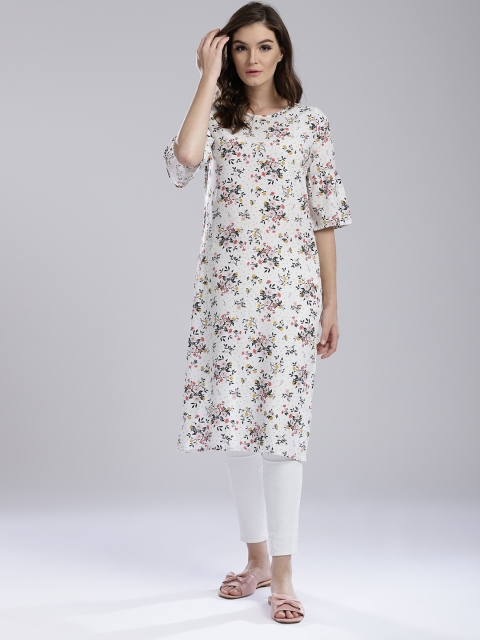 

Hubberholme Women White & Black Printed Straight Kurta