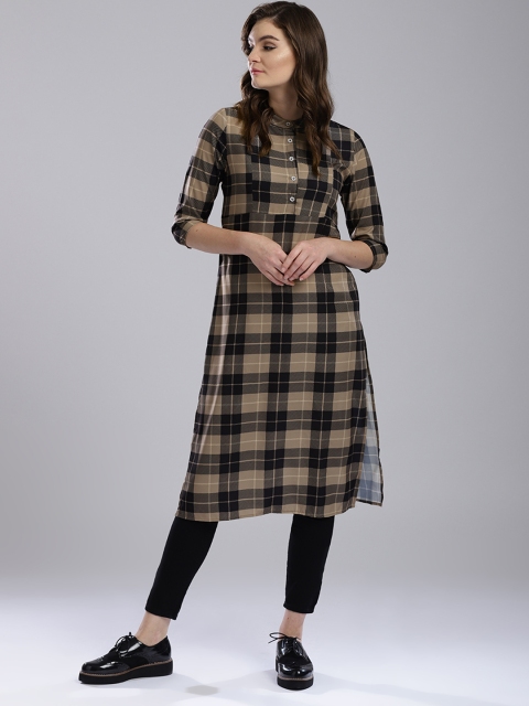 

Hubberholme Women Black & Brown Checked Straight Kurta