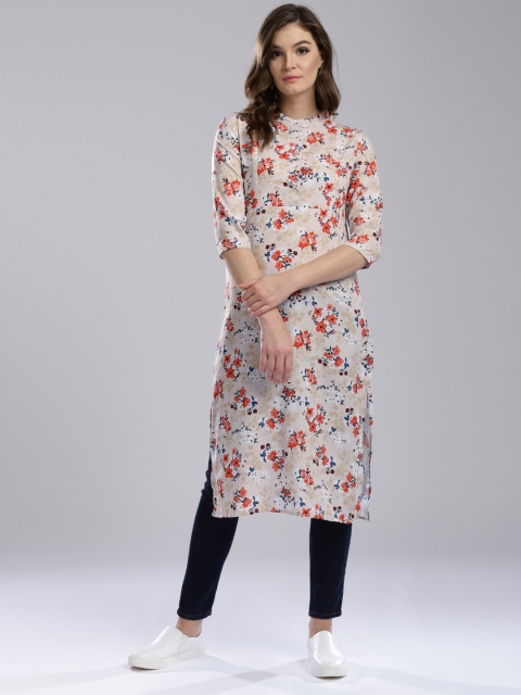 

Hubberholme Women Beige & Orange Printed Straight Kurta