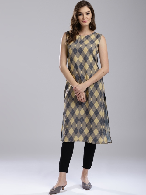 

Hubberholme Women Beige & Grey Printed Straight Kurta